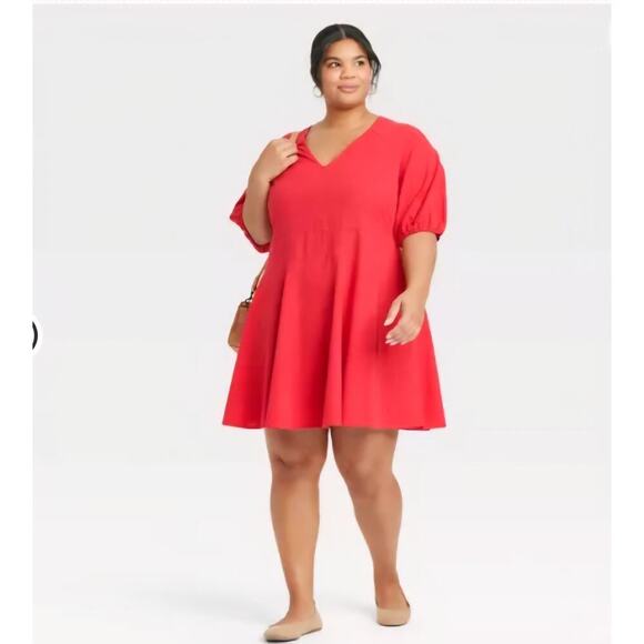 Womens Bell Elbow Sleeve Mini A-Line Sundress Universal Thread Red 3X Cruise - Picture 1 of 5